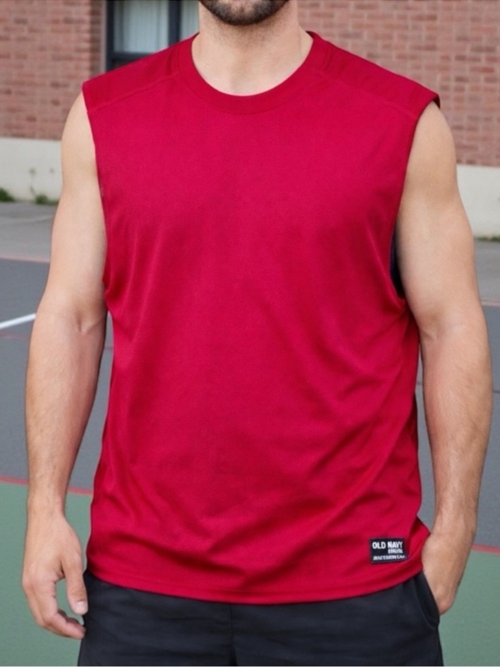OLD NAVY Vintage 90s Reversible Sleeveless Tee Mens L Basketball Red Navy